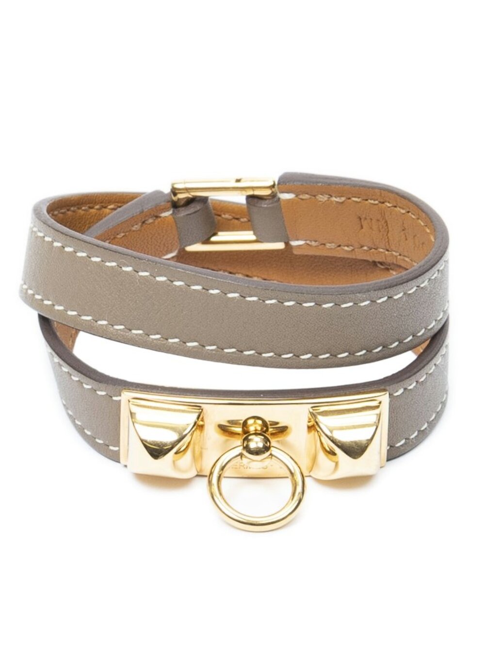 Hermes Rivale Double Bracelet Lightbrown Leather